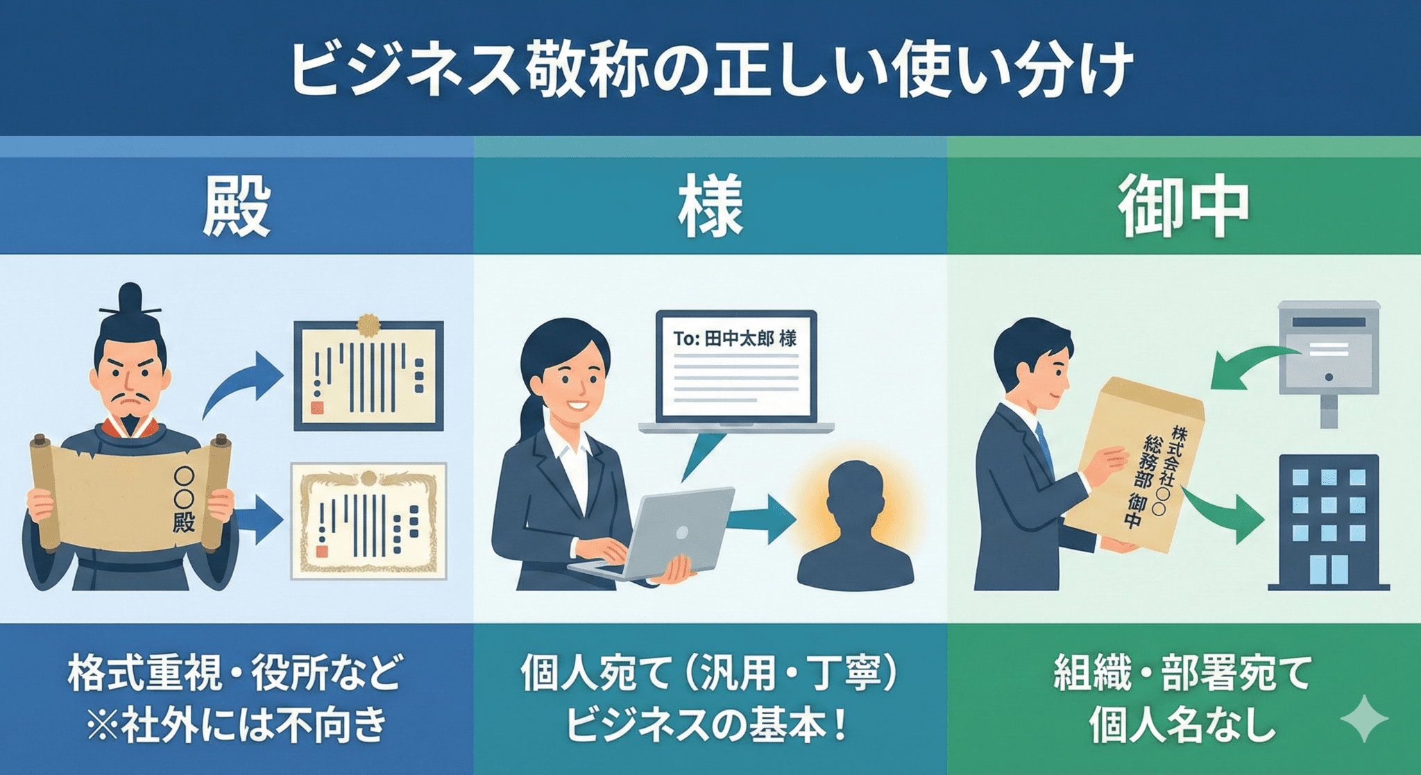【保存版】「殿」「様」「御中」の違いと正しい使い分け方を実例で解説